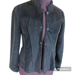 Suede black leather front blazer jacket Size fit like Medium Canadien designer